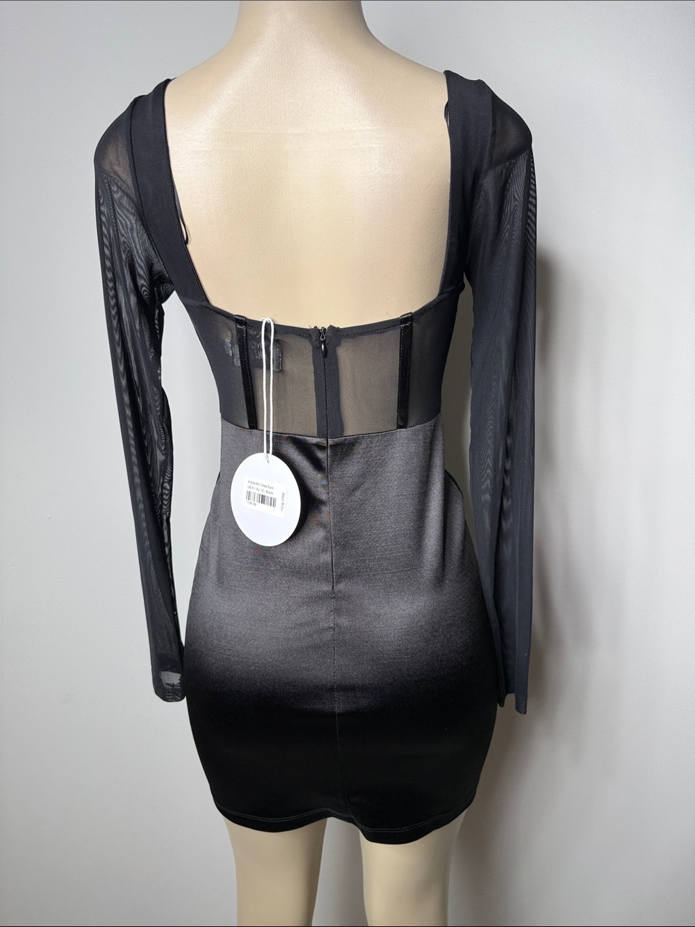 Princess Polly Black Satin & Mesh Long Sleeve Corset Mini Dress - Picture 8 of 9